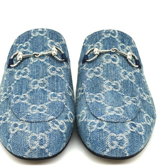 Gucci Princetown GG Monogram Denim Horsebit Flat Mule Slide Sandals Loafers - Picture 6 of 16